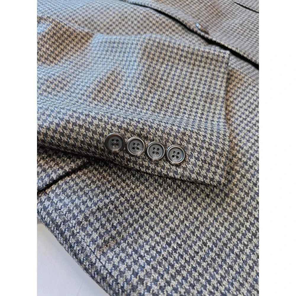 Chaps Mens Lambswool Sport Coat Blazer 42R Gray Houndstooth 2 Button Tweed